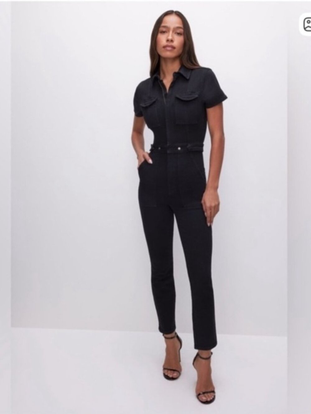 NWT Good American Fit for Success Black Denim Jumpsuit Sz M $199 Retail